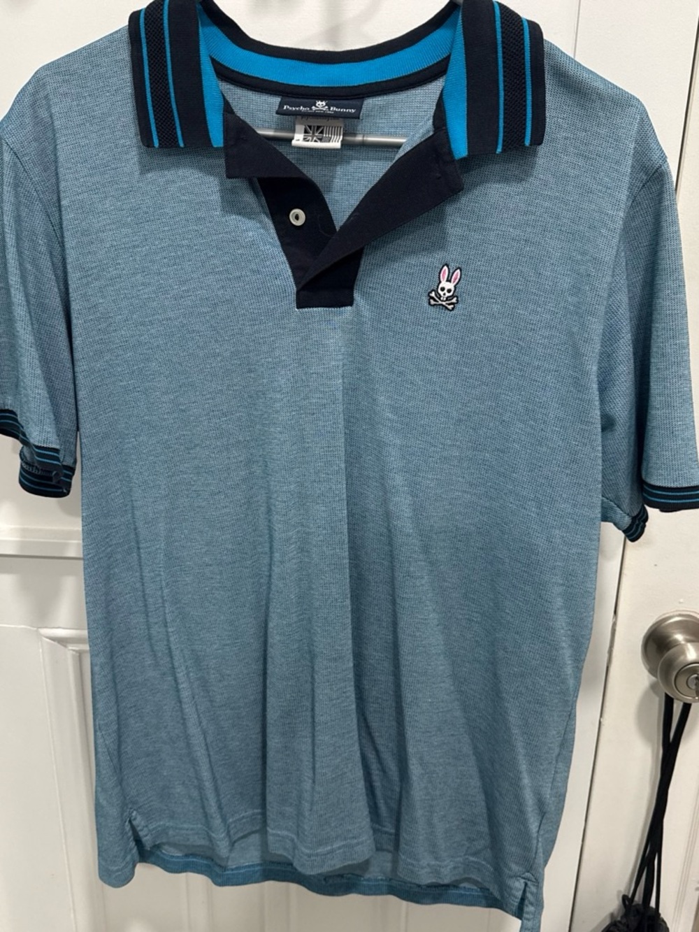 Psycho Bunny Men’s Light Blue Polo with Navy and Aqua Trim